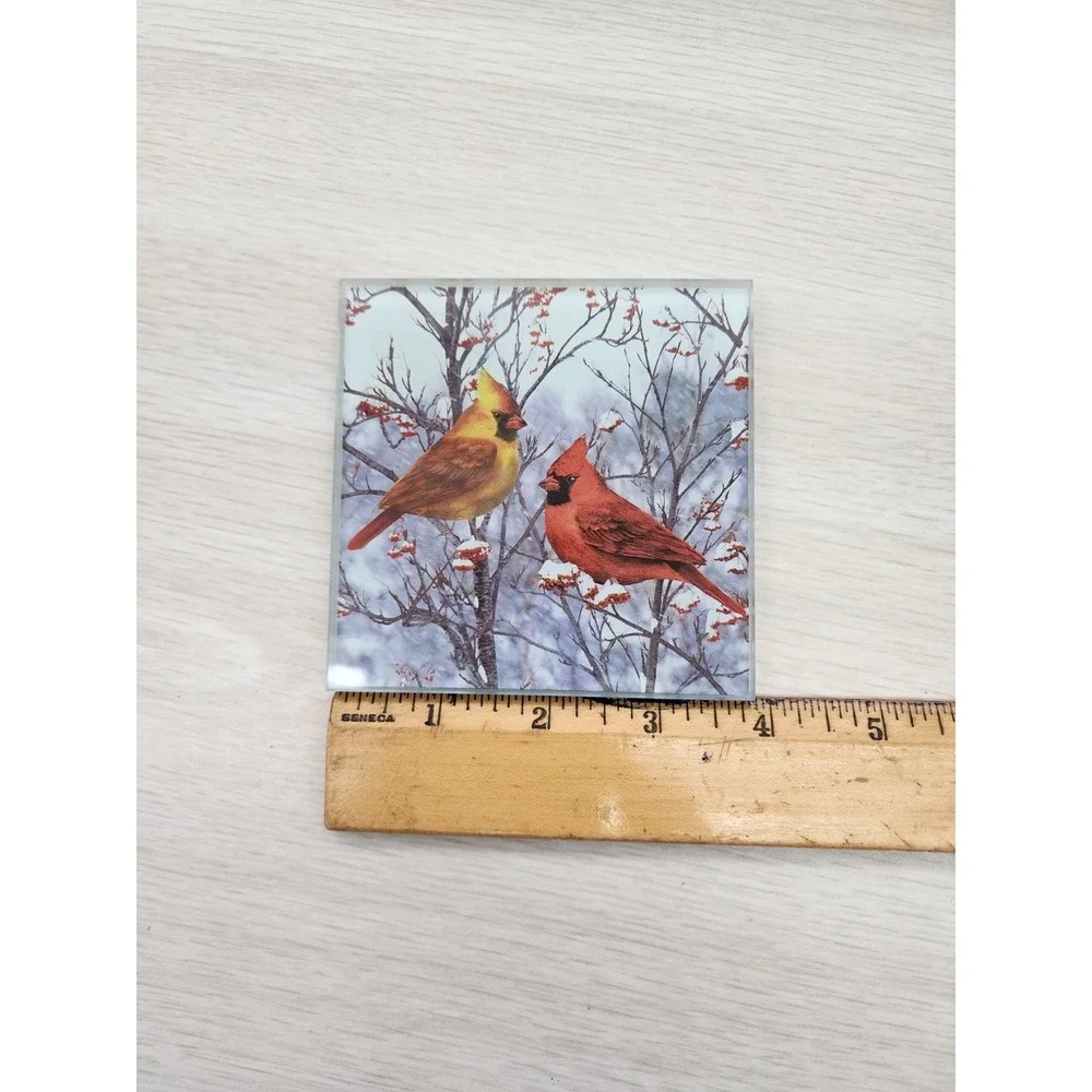 Red Cardinal Coasters Tempered Glass 4